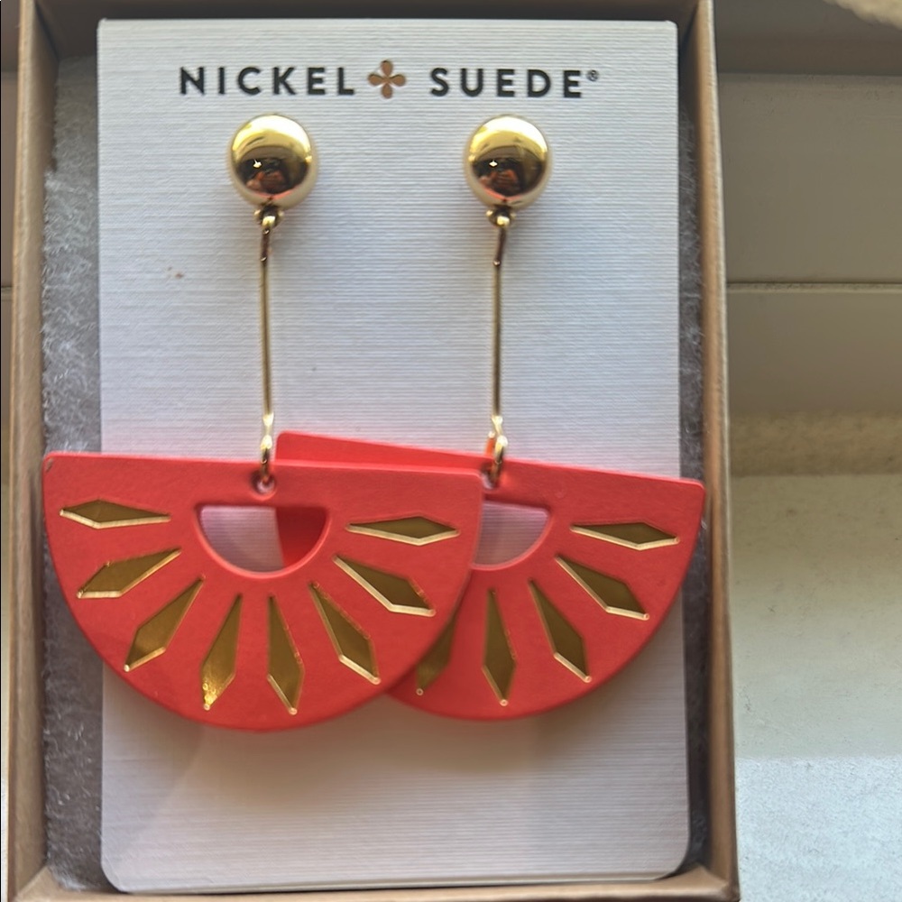 Nickel & Suede Orange and Gold Geometric Earrings NWT